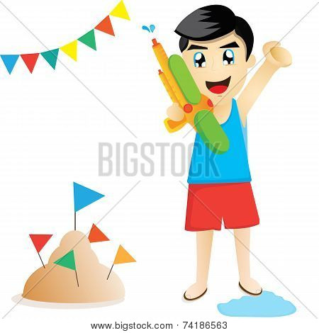Songkran festival boy with toy gun