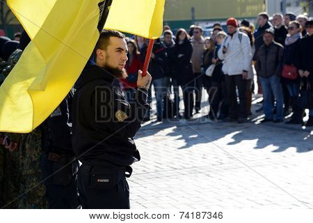 Kiev, Ukraine, October 19, 2014. Friends and relatives accompany the Battalion 