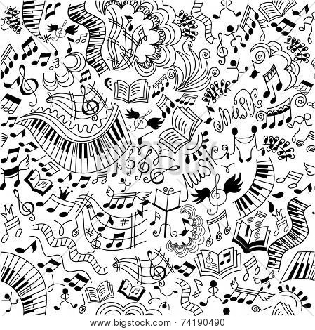 Musical seamless pattern. Doodles  background.