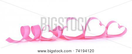 Heart shaped pink paper ribbon isolated on white