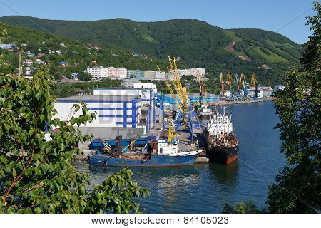View of Petropavlovsk-Kamchatsky port and ships at the pier