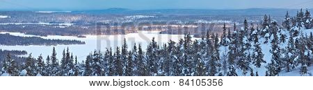 Winter Panorama In Northern Finland.