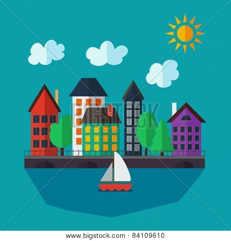 Flat design cityscape illustration
