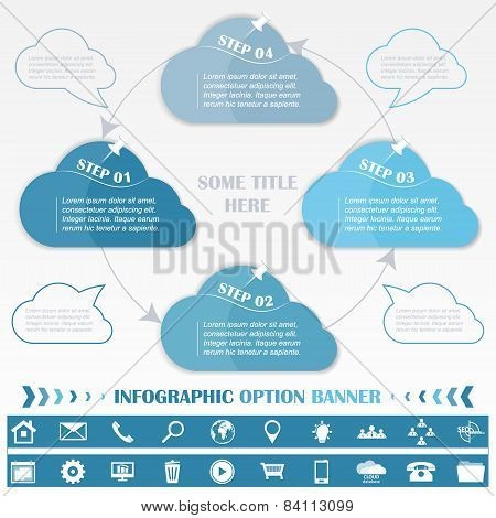Timeline infographic design template with blue cloud tags