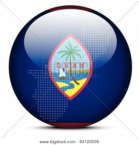 Map On Flag Button Of Guam