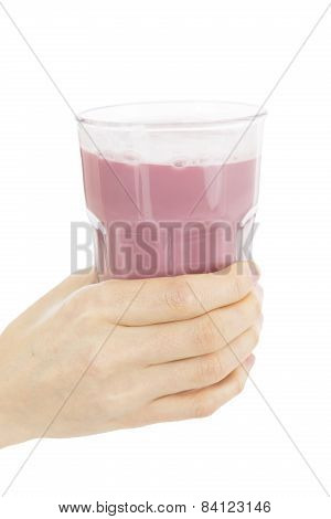 Hand Holding Pink Strawberry Smoothie