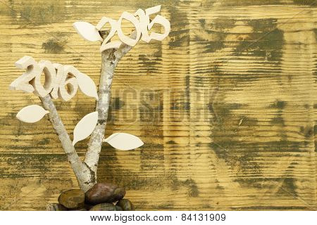 Background with birch and wooden 2015 and 2016