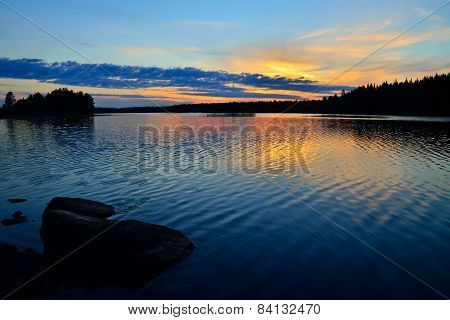Karelian Sunset. Lake Engozero, North Karelia, Russia