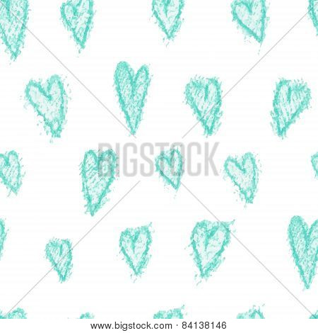 Seamless vector pattern - azure hearts (hand drawn with watercolor pencil)