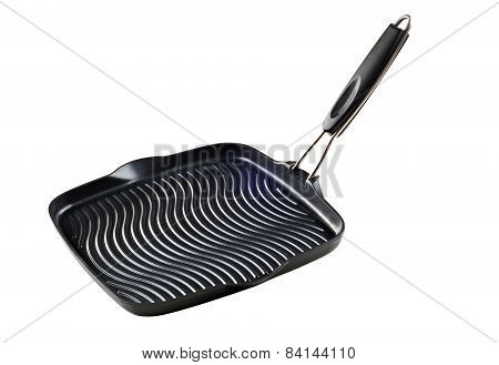 Black Teflon Grill Pan Isolated On White Background