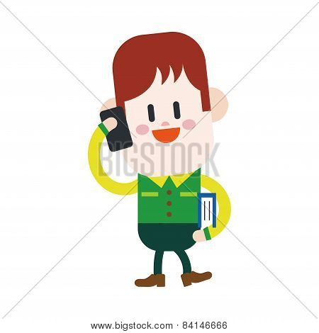 Character Illustration Design. Boy Using Cell Phone Cartoon,eps