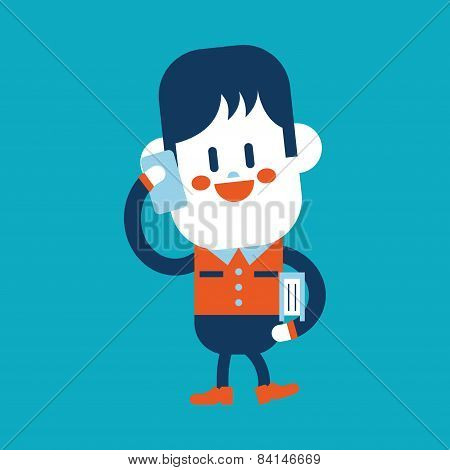 Character Illustration Design. Boy Using Cell Phone Cartoon,eps
