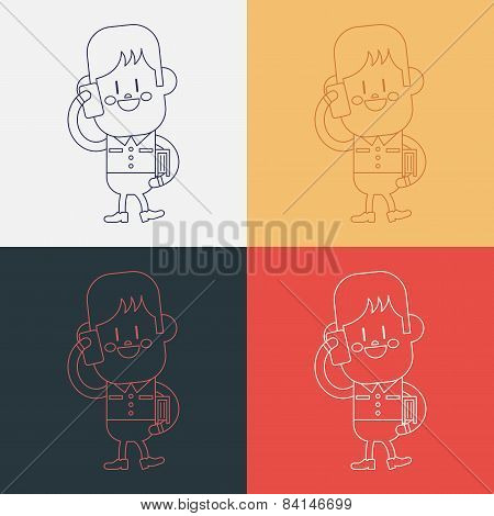 Character Illustration Design. Boy Using Cell Phone Cartoon,eps