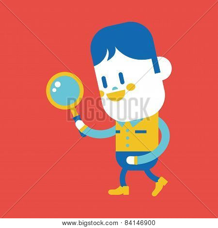 Character Illustration Design. Boy Using A Magnifying Glass Cartoon,eps