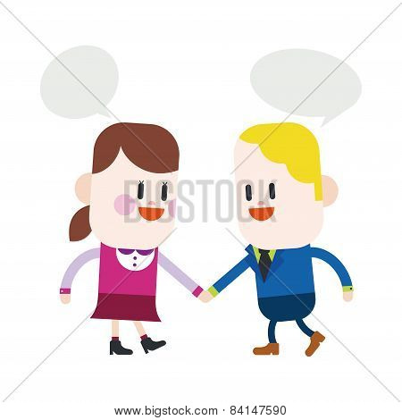 Character Illustration Design. Girl And Boy Talking Cartoon,