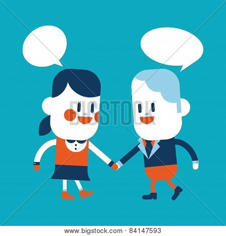 Character Illustration Design. Girl And Boy Talking Cartoon,