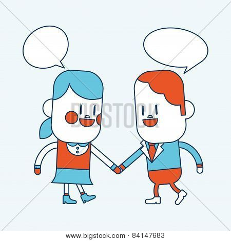 Character Illustration Design. Girl And Boy Talking Cartoon,