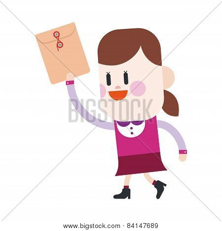 Character Illustration Design. Girl Sending Files Cartoon,