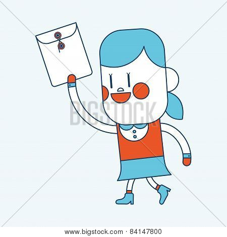 Character Illustration Design. Girl Sending Files Cartoon,