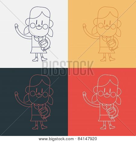 Character Illustration Design. Girl Greeting People Cartoon,