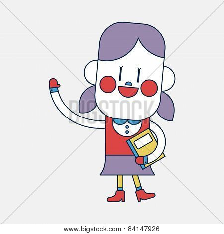 Character Illustration Design. Girl Greeting People Cartoon,