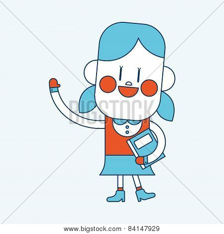 Character Illustration Design. Girl Greeting People Cartoon,