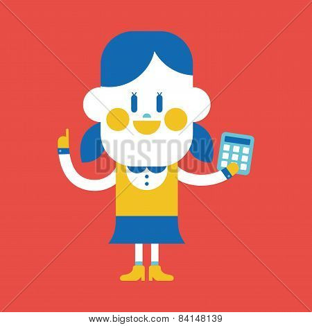 Character Illustration Design. Girl Using Calculator Cartoon,eps