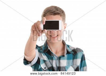 Smiling Teen Showing Blank Smart Phone