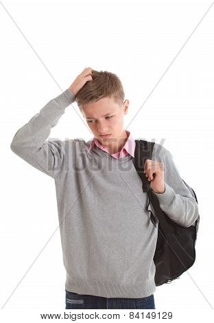 Sad Teenage Boy With A Backpack