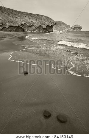Mediterranean Sand Beach At Monsul In Almeria, Spain