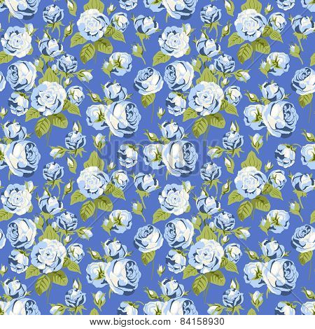 Seamless Pattern Blue With Roses