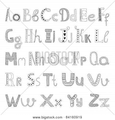 Vector hand drawn alphabet with decorative elements