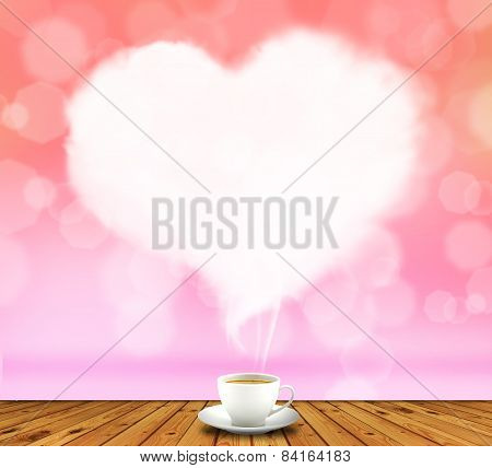 Heart smoke of coffee in sky pink