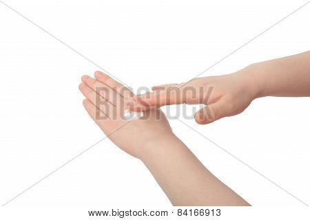 White Lotion On A Hand
