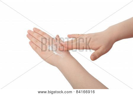 White Lotion On A Hand
