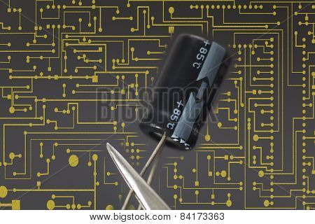 Electronic Capacitor In Black Background