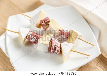 Camembert And Salami  Skewers