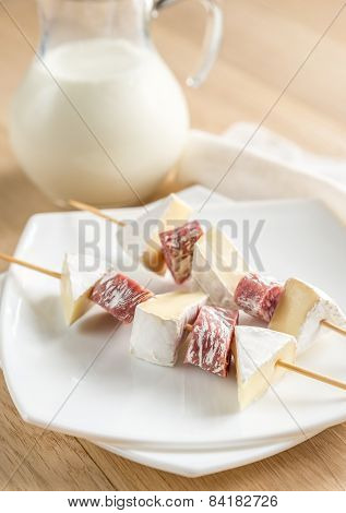 Camembert And Salami  Skewers