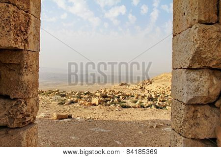 Negev Desert Landscape View From The Ancient City Of Avdat, Israel.
