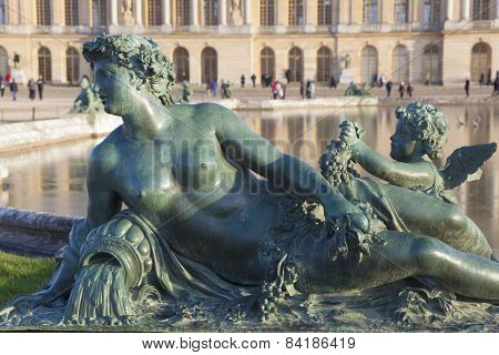 Statue In The Castle Of Versailles, Ile De France, France