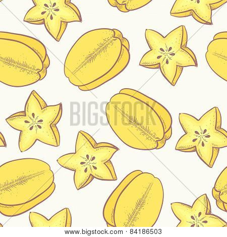 Tropical Fruit Seamless Pattern With Carambola