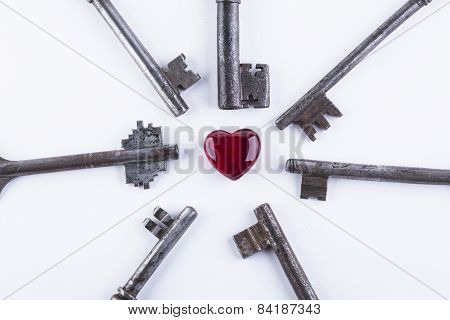 red glass heart on the white background