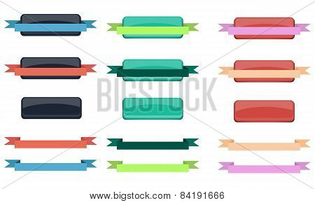 Set of buttons with ribbons for decoration website