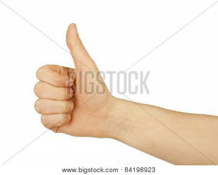 Male Hand With Thumb Up Isolated On White Background
