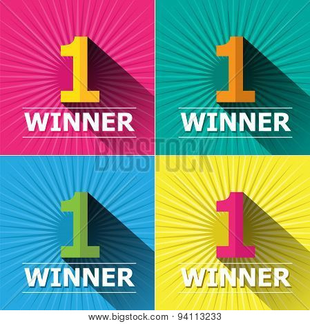 Flat Design Bright Colors Number One First Place Winner And Badges