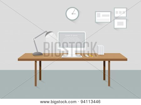 Workplace Room Creative Office Design Elements Flat Design With Long Shadows