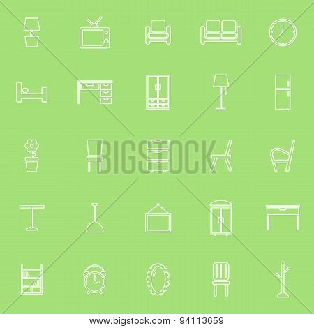 Furniture Line Icons On Green Background