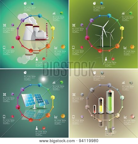 Set of  power plants vector image. Green industry infographic