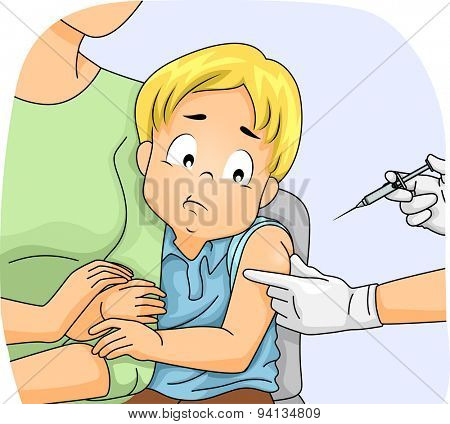 Illustration of a Scared Little Boy About to Have an Injection