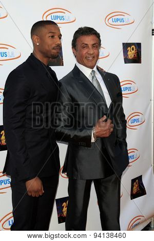 LOS ANGELES - JUN 6:  Michael B Jordan, Sylvester Stallone at the Lupus LA Orange Ball  at the Fox Studios on June 6, 2015 in Century City, CA